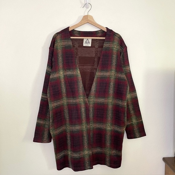 UNIF Nevermind Duster Oversized Tartan Plaid Cardigan Jacket Burgundy Small - Picture 6 of 16